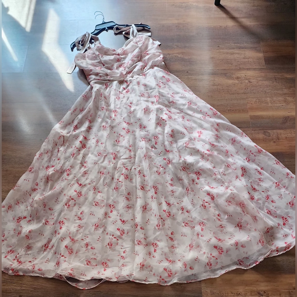 Lulu's Blush and Red Maxi Floral Dress